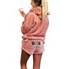 Winmany Pigiama da donna con ricamo a forma di gatto, 2 pezzi, invernale, carino da ragazza, pigiameria con cappuccio, orecchie di gatto, accappatoio a maniche lunghe, pantaloncini in pile, tuta, rosa