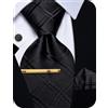 YourTies Set di cravatte da uomo con motivo cachemire floreale, in seta, fazzoletto quadrato e gemelli per matrimonio, feste, affari, Plaid nero., One Size