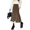 MdybF Gonna Lunga Donna Velluto A Coste della Gonna Lunghe Sirene Donna Autunno Inverno Arti in Vita Alta Gonne Midi da Donna con Gonne Nere Elastiche-caffè-l