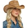 Paryou Cappello da cowboy da cowgirl, stile western, in paglia intrecciata, taglia unica M/L, 57-59 cm