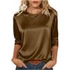 Generic Top con maniche a 3/4 da donna UK raso girocollo camicette da donna in seta casual eleganti camicie lucide lisce t-shirt basic autunno inverno tinta unita tunica top ufficio lavoro pullover, Caff, M