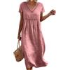 Onsoyours Vestito Estivo Donna Lungo Bohémien Elegante Maniche Corte Abito in Cotone Lino Casual Chic A-Linea Leggero E Traspirante Midi Abiti da Spiaggia Vacanza A Rosa M