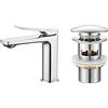 Ibergrif M11004 Praga Miscelatore Lavabo, Rubinetto Monocomando Per Bagno, Cromo, Argento & Scarico Lavabo Bagno Universale Pop Up 1/4 '', Valvola Piletta Lavandino Click Clack, Con Troppopieno