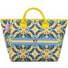 YNOT Borsa Mare Lipari LPI005S6, Stampa Maiolica Floreale, 100% Nylon, 60x37x21 cm, con Charm Pochette Removibile