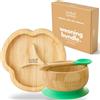 bamboo bamboo Piatto Baby & Ciotola Svezzamento Set, Ventosa per Pappa e Svezzamento, Piatto Diviso Bamboo, Ciotola Toddler & Cucchiaio Baby, Piatti per Bambini da 6 Mesi (Verde)