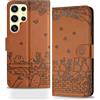 Butnyeoe Cover per Samsung Galaxy S22 Ultra 5G Libro,Gatti/Fiori Motivo in Rilievo Custodia,PU Pelle Protettiva Portafoglio Flip Wallet Case Con Slot per Schede e Magnetica Supporto,Marrone