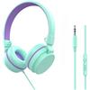 YOYOTUNE Cuffie per bambini, con cavo, con microfono, limitatore di volume 85/94 dB, cuffie per ragazze e ragazzi, con cavo da 3,5 mm, pieghevoli, per apprendimento e intrattenimento (verde)