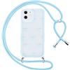 Krdvekm Custodia con Cordino per iPhone 11 6,1, Trasparente Aesthetic Papillon Disegni Summer Cute Motivo Cover con Collana Bumper Case Protezione della Fotocamera Cellulare per Femmina, Blu
