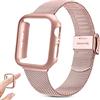 Yisica Cinturino per Apple Watch 40mm 44mm, Custodia Rigida Protettivo Cover, Cinturini in Acciaio Inossidabile Maglia Metallo Milanese per iWatch SE/6/5/4 (Oro Rosa & Cinturino Rosa)