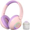 TONOSHARK Cuffie Bluetooth Cancellazione Rumore per Bambini, Cuffie Bambina Con Luci LED RGB Colorate, 60 Ore Di Autonomia, Over-Ear Bluetooth 5.4, Microfono Integrato, Per Casa/Scuola/Feste (Rosso)