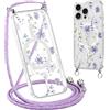 Krdvekm Cordino Cover per iPhone 16 Pro Max 6,9'', Aesthetic Fiori Motivo Disegno Magnetica Trasparente PC Compatibile con MagSafe Case Corda Laccio Antiurto Protettiva Custodia per Ragazze, Viola