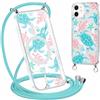 Coalbooliy Magnetica Custodia per iPhone 12 Pro/ 12 6,1 con Cordino, Trasparente Estivi Aesthetic Modello Tartaruga Disegni Cover Case Compatibile con MagSafe Collana Girocollo Femmina, 14
