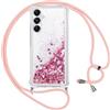 Vauki Cover per Samsung Galaxy A05s con Cordino, Trasparente Glitter Liquido Antiurto Brillantini Tracolla Custodia, Antiurto Antigraffio Silicone Bumper Laccio Protettivo Case per Samsung A05s, Rosa