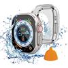 Yolovie (2 in 1) Custodia impermeabile compatibile per Apple Watch Ultra Screen Protector Cover 49 mm Accessori, iWatch Vetro Temperato Protettivo PC Viso Cover & Paraurti Posteriore per Donne Uomini,