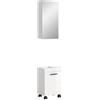 xonox.home - Combinazione da bagno Nova 40 x 191 x 30 cm in bianco lucido - Set da 2 pezzi con mobiletto per lavabo su ruote e armadietto a specchio - Soluzione compatta, moderna e ideale per piccoli