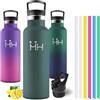 Motswedi Borraccia Termica 750ml, con Cannuccia, Bottiglia Termica, Borraccia Acciaio Inox, 6*Cannucce, per Bevande Calde e Freddo per Campeggio, Ciclismo, Palestra, Verde Militare