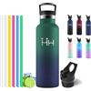 Motswedi Borraccia Termica 750ml, con Cannuccia, Bottiglia Termica, Borraccia Acciaio Inox, 6*Cannucce, per Bevande Calde e Freddo per Campeggio, Palestra, Ciclismo, Verde & Blu