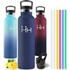 Motswedi Borraccia Termica 1 litro, con Cannuccia, Bottiglia Termica, Borraccia Acciaio Inox, 6*Cannucce, per Bevande Calde e Freddo per Campeggio, Palestra, Ciclismo, Blu Scuro