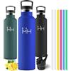 Motswedi Borraccia Termica 1 litro, con Cannuccia, Bottiglia Termica, Borraccia Acciaio Inox, 6*Cannucce, per Bevande Calde e Freddo per Campeggio, Palestra, Ciclismo, Blu Reale