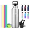 Motswedi Borraccia Termica 750ml, con Cannuccia, Bottiglia Termica, Borraccia Acciaio Inox, 6*Cannucce, per Bevande Calde e Freddo per Campeggio, Palestra, Ciclismo, Colore Naturale