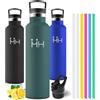 Motswedi Borraccia Termica 1 litro, con Cannuccia, Bottiglia Termica, Borraccia Acciaio Inox, 6*Cannucce, per Bevande Calde e Freddo per Campeggio, Palestra, Ciclismo, Verde Militare