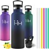 Motswedi Borraccia Termica 750ml, con Cannuccia, Bottiglia Termica, Borraccia Acciaio Inox, 6*Cannucce, per Bevande Calde e Freddo per Campeggio, Ciclismo, Palestra, Blu Scuro & Nero