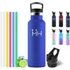 Motswedi Borraccia Termica 750ml, con Cannuccia, Bottiglia Termica, Borraccia Acciaio Inox, 6*Cannucce, per Bevande Calde e Freddo per Campeggio, Palestra, Ciclismo, Blu Reale