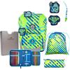 DerDieDas ErgoFlex Tiny Neon Monster - Set di zaini per la scuola, 5 pezzi, verde-blu, ErgoFlex Tiny Neon Set