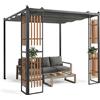 COSTWAY Gazebo da Giardino, Gazebo da Esterno con 2 Paraventi, Copertura Avvolgibile, Struttura Metallica e 8 Picchetti per Mercatini, Fiere e Campeggio, 230 x 230 x 220 cm (Stile 2)