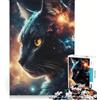 JIANGENNF Puzzle per adulti da 1000 pezzi: Gatto nero nello spazio, giochi per famiglie, divertente antistress, collezione d'artista, belle arti 38x26cm