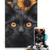 JIANGENNF Puzzle da 1000 pezzi per ragazzi, gatto nero tra i girasoli, gioco per famiglie, regalo di compleanno, regalo di viaggio 50x75cm