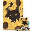 JIANGENNF Puzzle da 1000 pezzi: Gatto nero tra i girasoli, gioco rompicapo, sfida impegnativa, ideale come regalo per tutta la famiglia 38x52cm