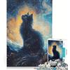 JIANGENNF Puzzle per adulti da 1000 pezzi: Gatto nero nello spazio, gioco interattivo, attività divertenti da fare a casa, regalo per donne 38x26cm