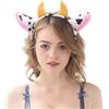 LUYANFX Cerchietti Orecchie da Animale, Fascia per Capelli di Orecchie Animali in Peluche, Accessori Costume Cosplay di Halloween Carnevale per Bambino Adulti (Mucca)