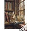 JQXZKNPHRT Gatto Libreria Puzzle 1000 Pezzi Adulto Finestra Autunnale Gioco di Puzzle 1000 Pezzi Relax Decorazione Casa 52x38cm/1000pcs