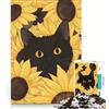 JIANGENNF Puzzle da 1000 pezzi per ragazzi, gatto nero tra i girasoli, gioco per famiglie, regalo di compleanno, regalo di viaggio 50x75cm