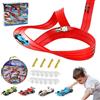 KBIBCK pista di velocità da corsa, 4 m, pista da corsa per bambini, pista da corsa flessibile con 12 ventose e 4 auto, regalo di compleanno per ragazzi e ragazze (rosso)
