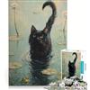 JIANGENNF Puzzle per adulti da 1000 pezzi Gatto nero nello stagno, gioco divertente per tutta la famiglia, con pezzi a incastro di forma casuale 38x26cm