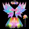 KUWUNG Costume da fata luminosa per bambini, costume da fata con ali di fata, a LED, bacchetta magica, tutù, gonna in tulle, per bambini, per compleanno, Halloween, carnevale, per ragazze