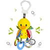 Funsland Giocattolo Giochi Passeggino Neonato,Sensoriali Montessori Giochi per Passeggino 0 3 6 9 Mesi, con Sonagli, Specchio, Massaggiagengive,Neonati Peluche Regalo Bambino Bambini 1 Anno, Canard