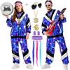 PATEMZON Costume Anni 80 90 Donna Uomo, Abbigliamento Sportivo da Jogging Starlight con Occhiali, Anelli, Collane e Fascia, Vestito Retrò da Uomo Anni '80 '90 per Carnevale Halloween Retro Disco