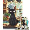 JIANGENNF Puzzle per ragazzi da 1000 pezzi: Gatto nero in cucina, gioco rilassante, difficile e stimolante, ogni pezzo è unico 38x52cm