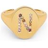 SINGULARU - Anello Personalizzato Signet Letter Colors. Ottone con Finitura Placcata Oro 18Kt. Anello con Motivo Lettera e Zirconi Colorati. Gioielli da Donna. Lettera A - Z