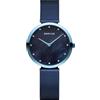 BERING 18132-Charity1 Orologio da polso da donna al quarzo, cassa in acciaio inossidabile blu da 32 mm e quadrante blu, cinturino in maglia milanese, vetro zaffiro, 3 ATM