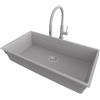 PRIMAGRAN Lavandino sottotop al Mobile 90cm + Rubinetto, 86x47cm | Set: Rubinetto BW6030 + Kit di scarico + Lavello in Granito a 1 Vasca - Prague 90 Level, Grigio