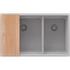 PRIMAGRAN Lavello sottotop al Mobile 80cm + Kit di scarico, 76x47cm | Set: Kit di scarico + Tagliere + Lavandino in Granito a 2 vasche - Prague Duo Level, Tutto Grigio