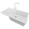 PRIMAGRAN Lavandino da Cucina al Mobile 60cm + Rubinetto, 90x50cm | Set: Rubinetto BW3010 + Kit di scarico + Lavello in Granito a 1 Vasca - Copenhagen Top, Bianco