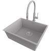 PRIMAGRAN Lavandino sottotop al Mobile 60cm + Rubinetto, 56x47cm | Set: Rubinetto BW6030 + Kit di scarico + Lavello in Granito a 1 Vasca - London, Grigio