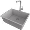 PRIMAGRAN Lavandino sottotop al Mobile 60cm + Rubinetto, 56x44cm | Set: Rubinetto BW3010 + Kit di scarico + Lavello in Granito a 1 Vasca - Venezia Easy, Tutto Grigio