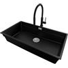 PRIMAGRAN Lavandino sottotop al Mobile 90cm + Rubinetto, 86x47cm | Set: Rubinetto BW6030 + Kit di scarico + Lavello in Granito a 1 Vasca - Prague 90 Level, Nero